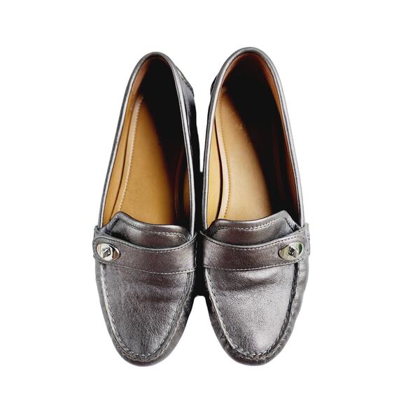 NEW Coach Silver Leather Turn-Lock Moccasins Sz 9 | Driving Loafers Flats Luxury - Picture 2 of 8
